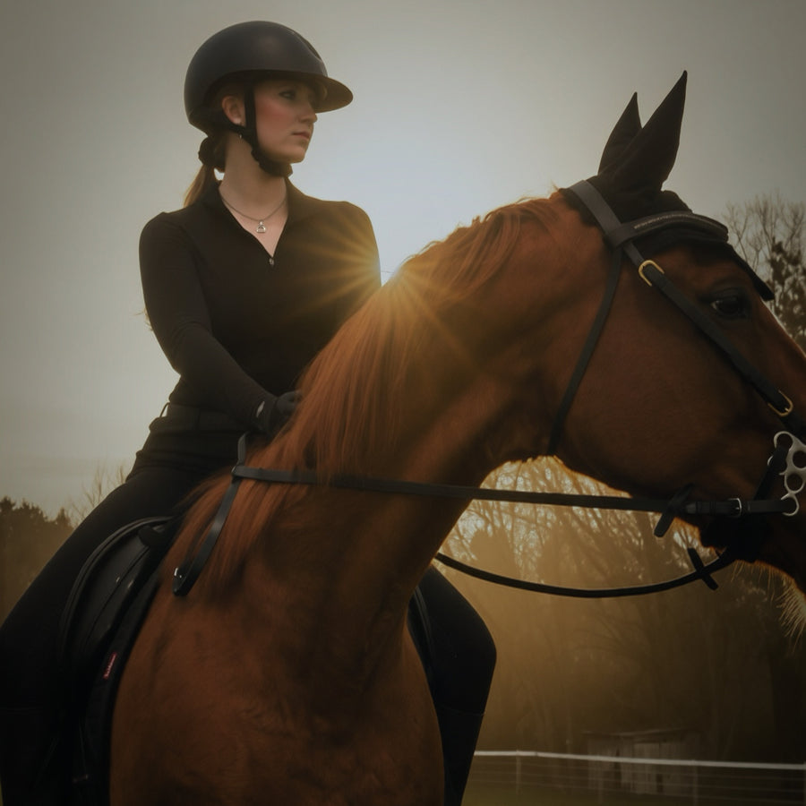 Manège Equestrian founder with her horse, representing the inspiration behind the first collection